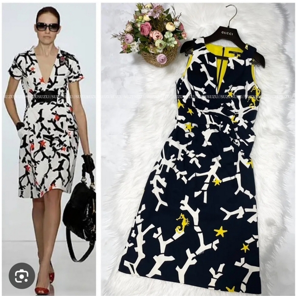 Gucci Coral Seahorse Silk Summer Wrap Dress Size 6 8 - Authentic - Picture 2 of 13